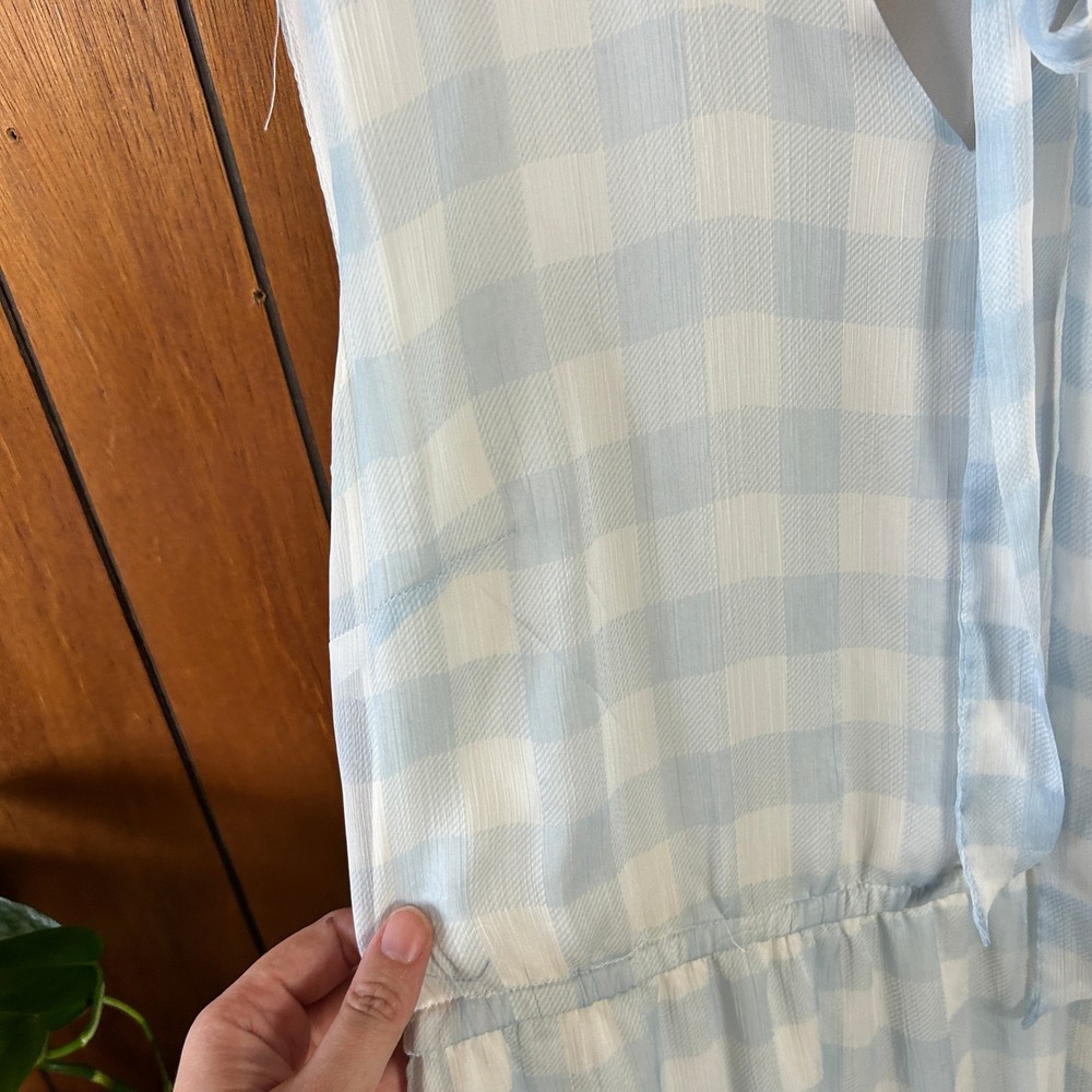 Lauren Ralph Lauren Light Blue Gingham Tie-Neck Ruffle Midi Dress Size 12 Spring - Picture 6 of 10